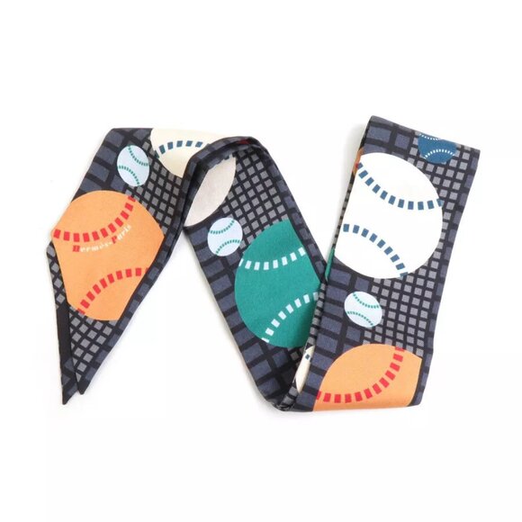 HERMES Twilly Ribbon Scarf Gray/Multicolor Silk - - Picture 2 of 7